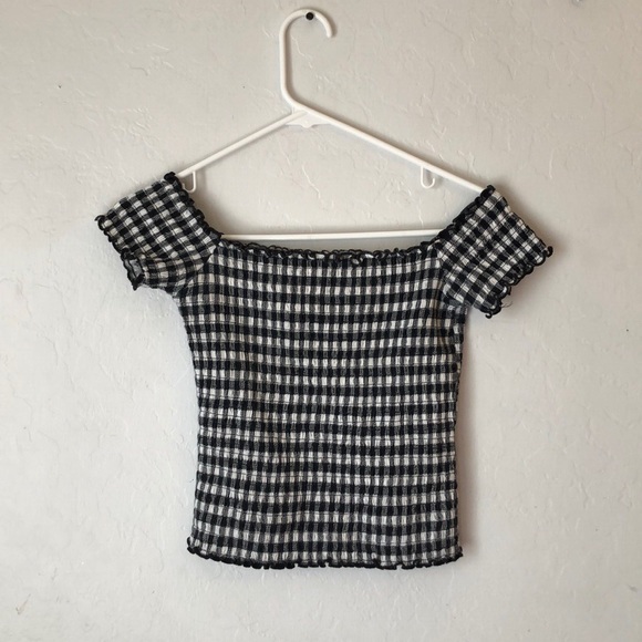 off the sholder black and white plaid top - Picture 2 of 4